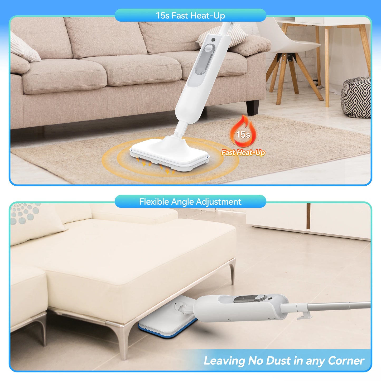 Balai vapeur puissant INSE F2 – Nettoyage haute température, réservoir de 360 ​​ml, aspirateur portatif amovible