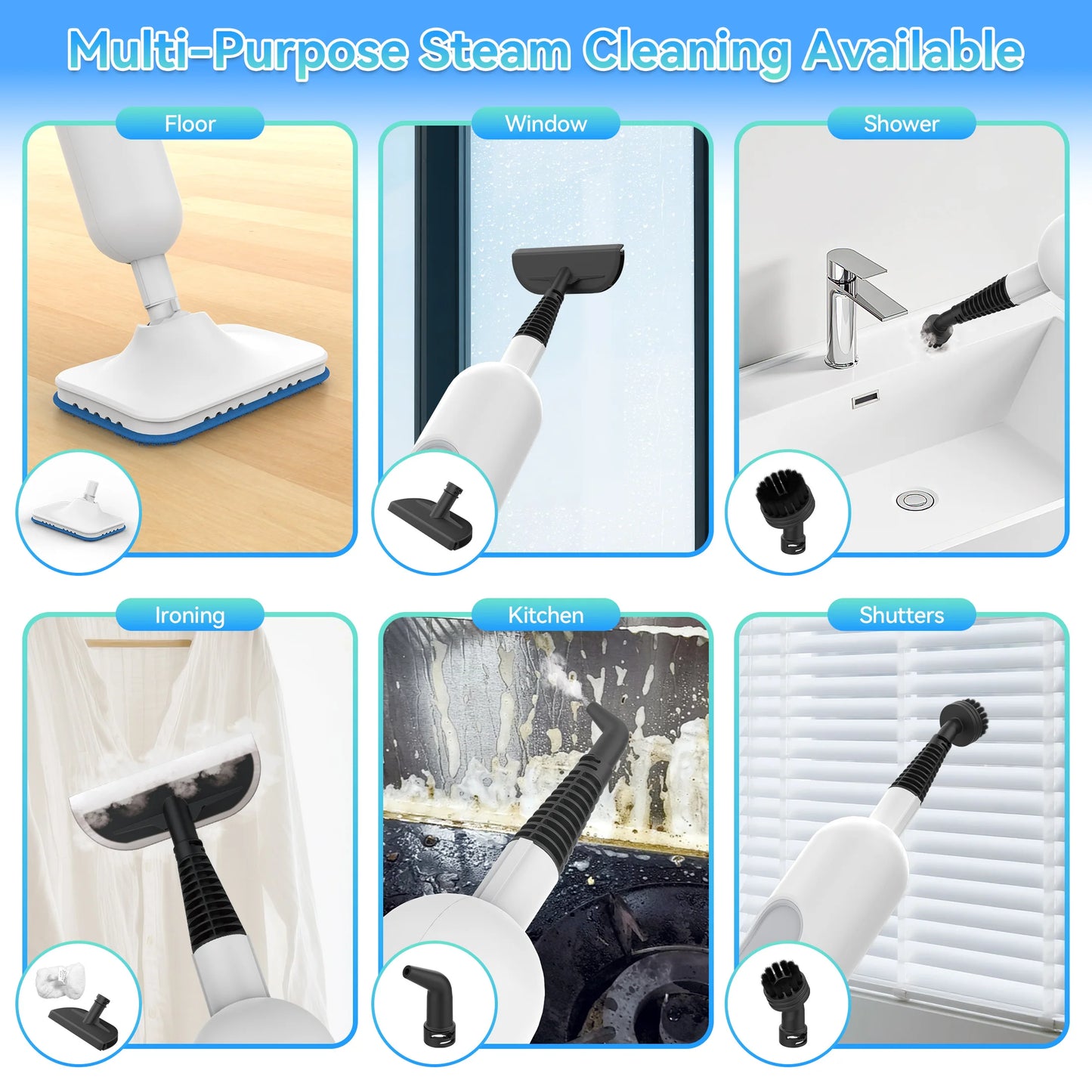 Balai vapeur puissant INSE F2 – Nettoyage haute température, réservoir de 360 ​​ml, aspirateur portatif amovible
